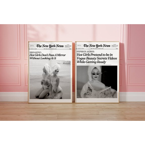 Wall Art Gallery Trendy New York Newspaper News Hot Girls Set 2 Unframed Paper Print 8x12