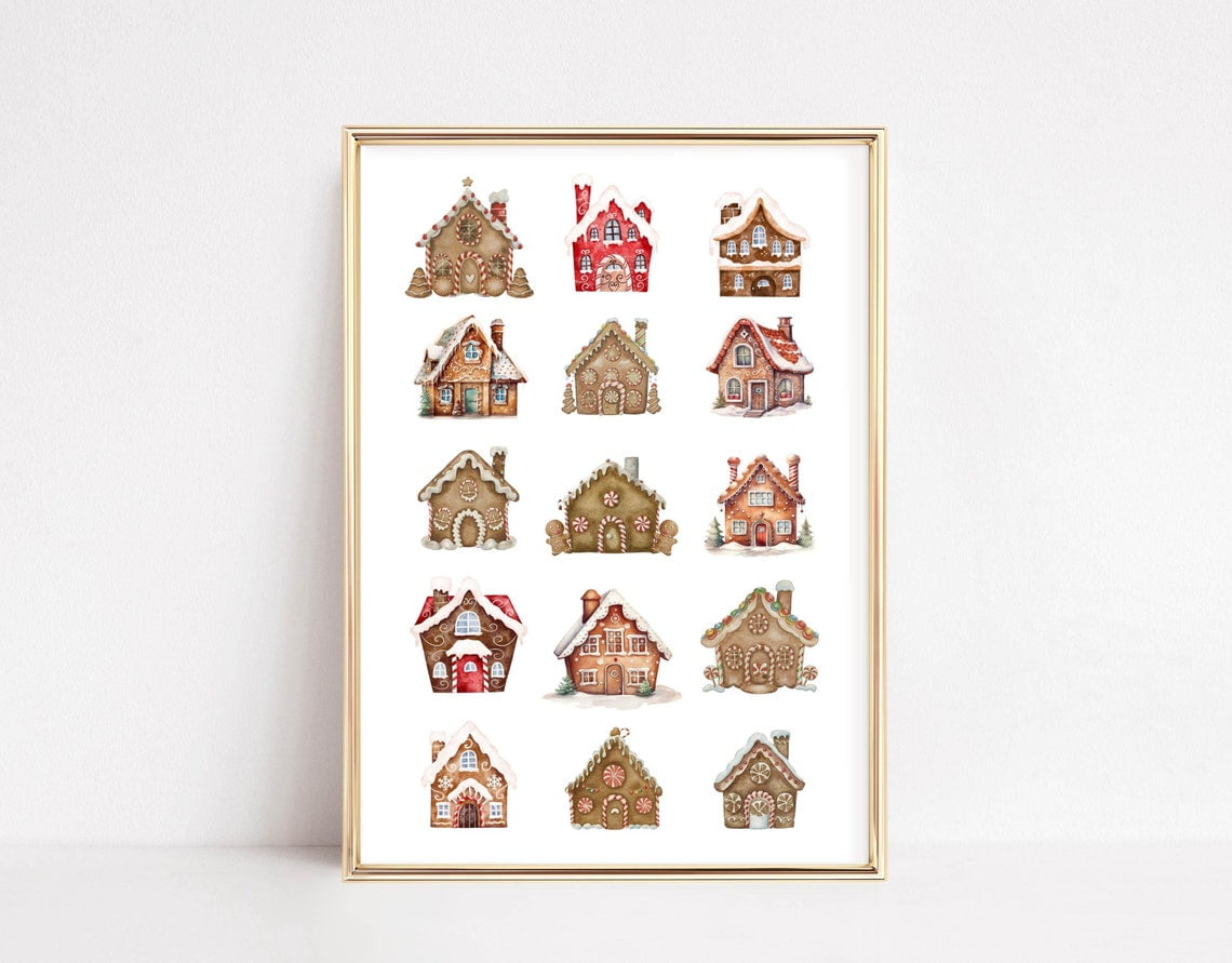 Wall Art Gingerbread House Poster Kitchen Decor Winter Poster, Unframed