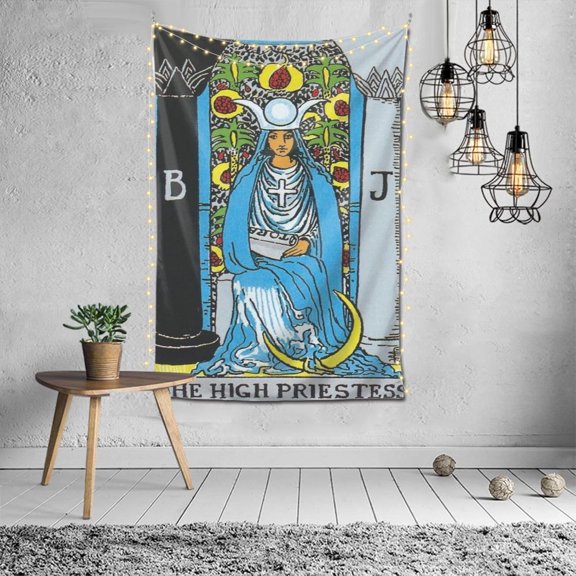 Wall Art Hanging Bedding Tapestry, Tarot Cards The High Priestess Tapestries for Living Room Home Decor 60X40 Inch, Black