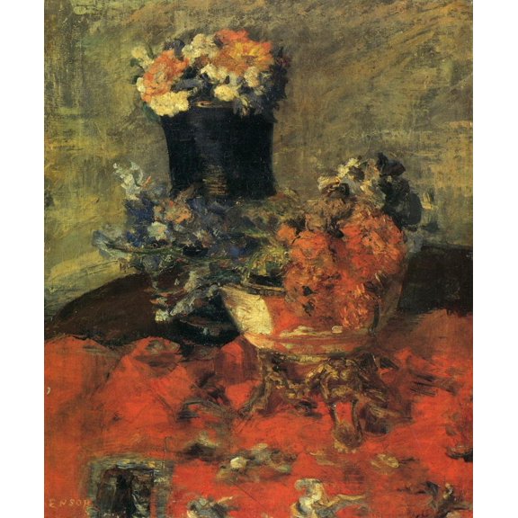 Wall Art Impressions 15x18in Photographic Quality Poster 1883 James Ensor Flowers and vases