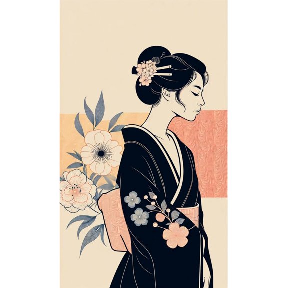 Wall Art Impressions 15x24in Poster Elegance in Simplicity A Minimalist Depiction of Traditional Japanese Beauty