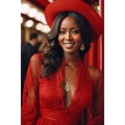 Wall Art Impressions 16x24in Elegance in Red, glamorous super fashion model Naomi Campbell  Photo Paper
