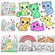 Wall Art Impressions 20"x20" Giant coloring poster - Set of Various Animals in a simple, clear line art style for creative Children coloring. Kitten Turtle, Unicorn
