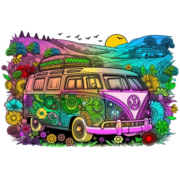 Wall Art Impressions 20"x30" Creative Exploration Coloring Giant Posters. Retro Waves and Floral Days Classic VW, VOK, VWN