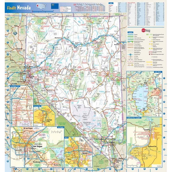 Wall Art Impressions 24"x25" Heavyweight Photo Quality Paper :: Road Map - Large detailed roads and Photographicways map of Nevada state with national parks and all cities [Laminated]