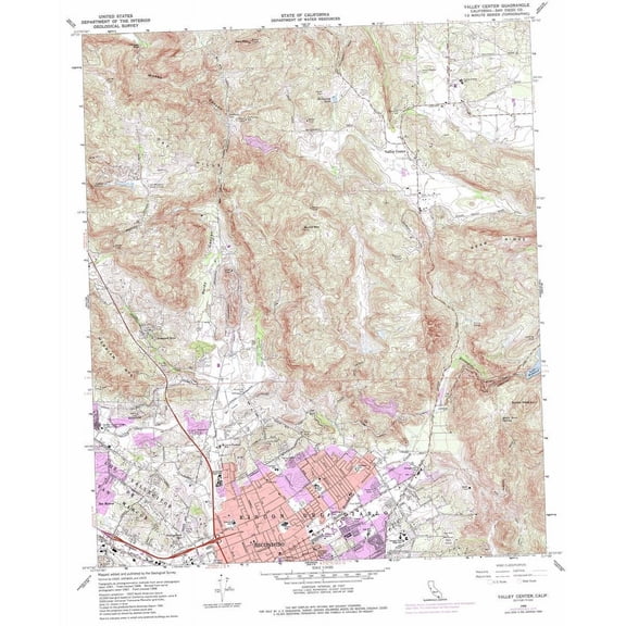 Wall Art Impressions 24"x29" Laminated Poster :: Valley Center topographic map, CA - USGS Topo Quad