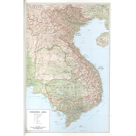 Wall Art Impressions 24"x36" Heavyweight Quality Paper:: Indochina Area Topographic Map 1970 [Plain Coated Paper]