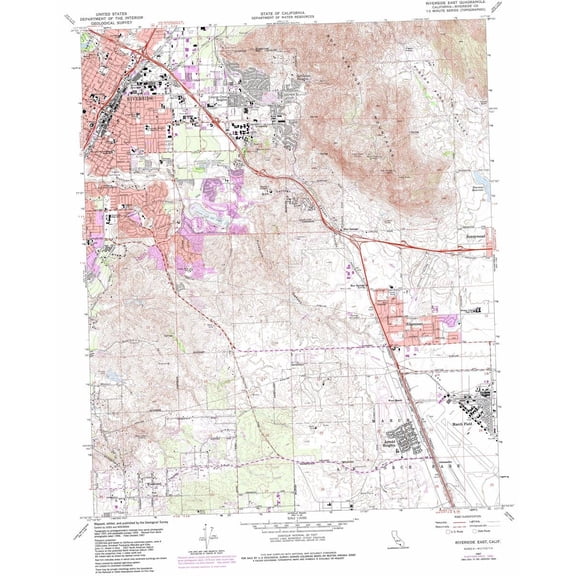 Wall Art Impressions 24"x30" Heavyweight Quality Paper:: Riverside East topographic map, CA - USGS Topo Quad 【Laminated】
