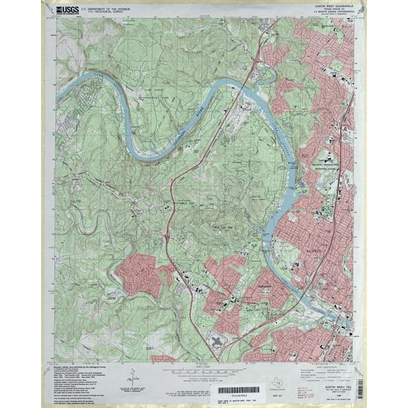 Wall Art Impressions 24"x30" Topographic map of Texas Austin West Quadrangle 7.5 minute series [Plain Paper]