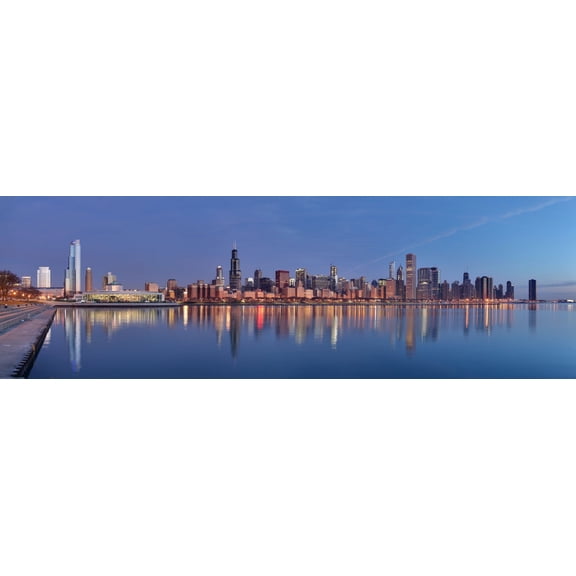 Wall Art Impressions 24x10in Photo Paper Chicago Skyline at Sunrise Panorama