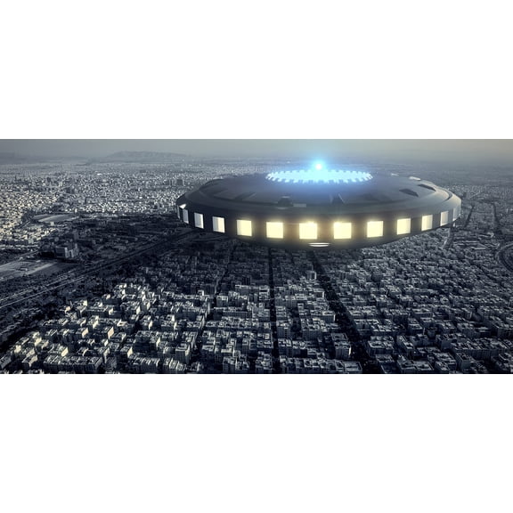 Wall Art Impressions 24x11in Photo Paper Fantasy Ufo City Forward Surreal Spaceship