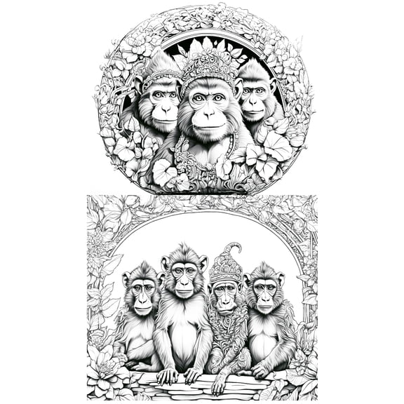 Wall Art Impressions 24x14in Creative Exploration Coloring Poster for Children - Monkeys Illustration Mandala Style