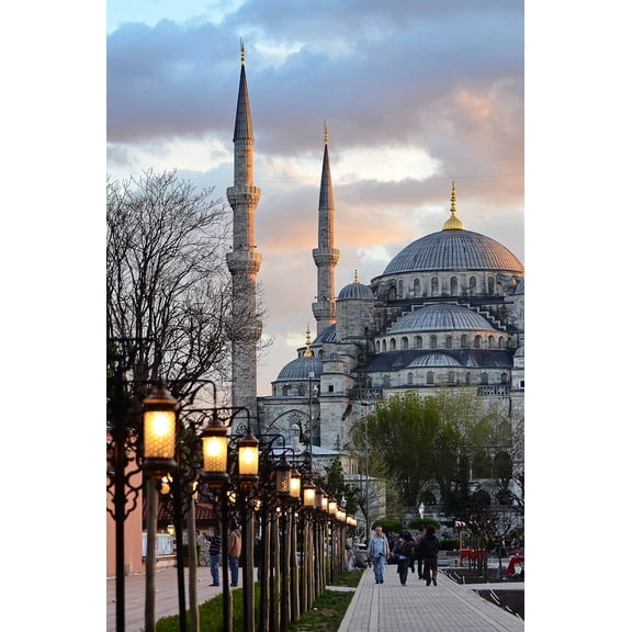 Wall Art Impressions 24x15in Photographic Print Poster Mosque Minarets Street lamps Street Architecture