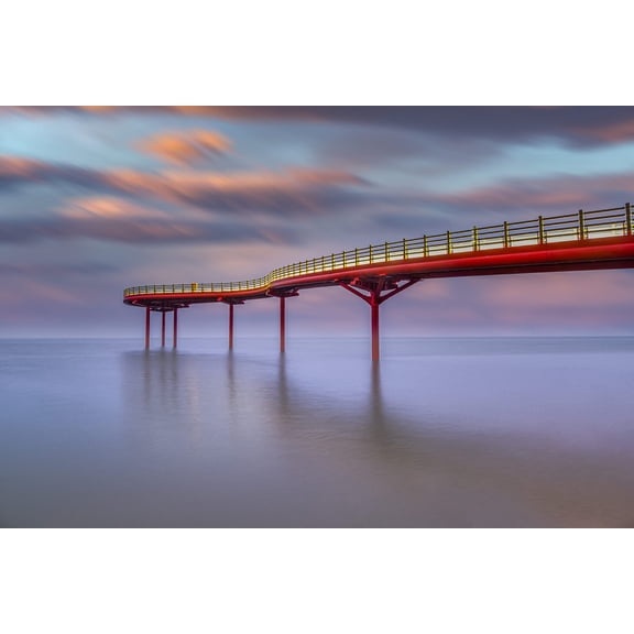 Wall Art Impressions 24x16in Laminated Ocean Beach Bridge Sky Clouds Cumulus~