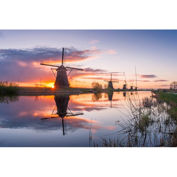 Wall Art Impressions 24x16in Photo Paper Overwaard Windmills at Kinderdijk
