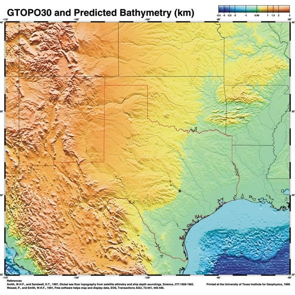 Wall Art Impressions 24x24in Photographic Quality Poster Topographic Map - TExas Map Topography