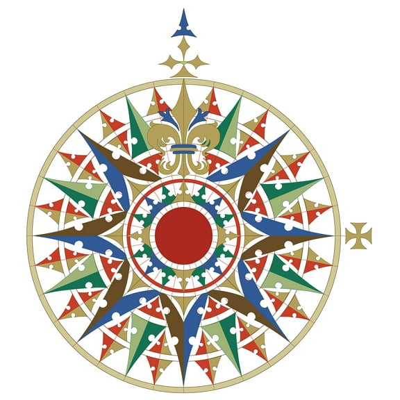 Wall Art Impressions 24x26in Laminated Replica of the main compass rose of the Cantino planisphere (1502)~