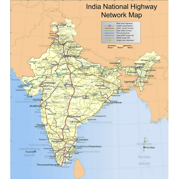 Wall Art Impressions 24x27in Laminated India National Highway Network Map