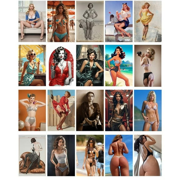 Wall Art Impressions 24x29in Poster Timeless Allure Retro Pin Up Wall Collage Vintage Posters Seductive Aesthetic for Living Room and Gallery Home Décor