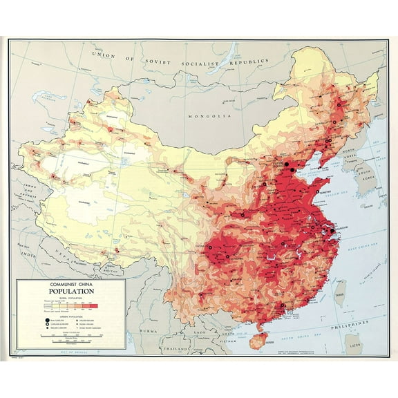 Wall Art Impressions 24x30in Communist China-1967, Rare Vintage and Modern Maps Photographic Print Poster Photo scale detailed population map