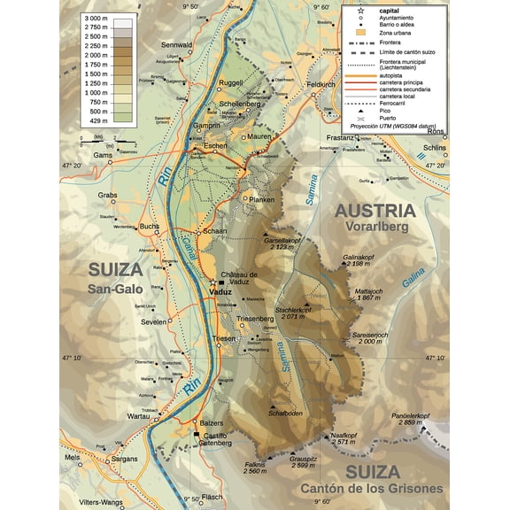 Wall Art Impressions 24x31in Poster Liechtenstein topographic Map-es