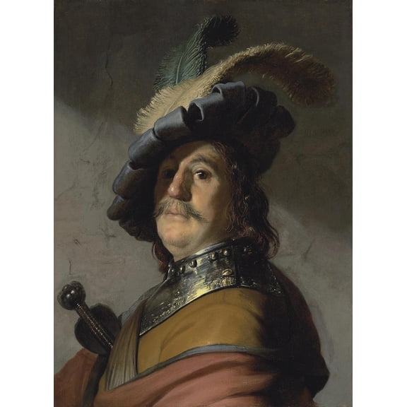 Wall Art Impressions 24x32in Photographic Quality Poster Rembrandt Bust of a man in a gorget and a feathered beret
