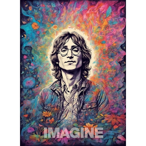Wall Art Impressions 24x33in Poster John Lennon's iconic song Imagine in a psychedelic style.