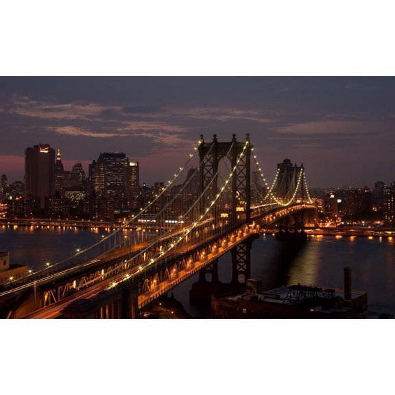Wall Art Impressions 24x36in Manhattan Bridge Photographic Print Poster The World's Most Incredible Cities New York City at Night Art Print