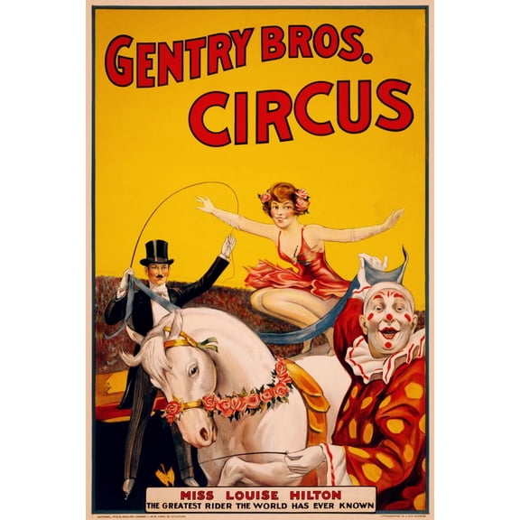 Wall Art Impressions 24x36in Photographic Quality Poster Gentry Bros. Circus poster featuring Miss Louise Hilton, 1920-22