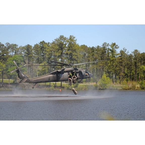 Wall Art Impressions 24x36in U.S. Military Forces Photographic Print Poster Two U.S. Army Rangers jump from a UH-60 Black Hawk helicopter. Photo by Katie Lange