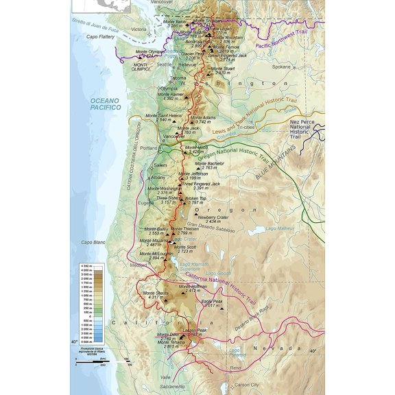 Wall Art Impressions 24x42in Trails of Cascade Range Map-It Laminated
