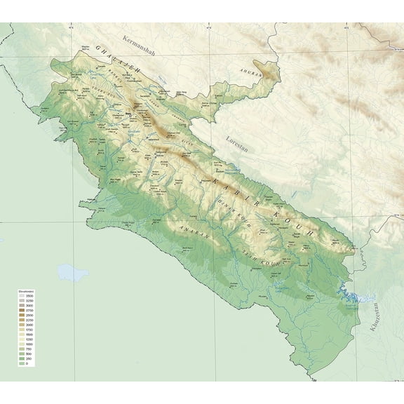 Wall Art Impressions 25x24in Topographic Map of Ilam Province Laminated