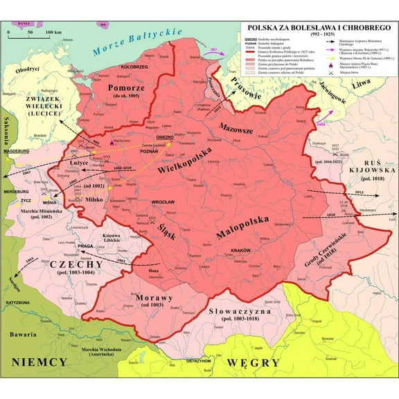 Wall Art Impressions 26x24in Poster Poland Map During the Reign of Bolesaw the Brave 992-1025 [Photo Paper]