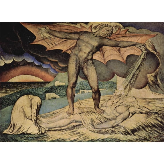 Wall Art Impressions 28x20in Fine Art Quality Poster William Blake Satan Inflicting Boils
