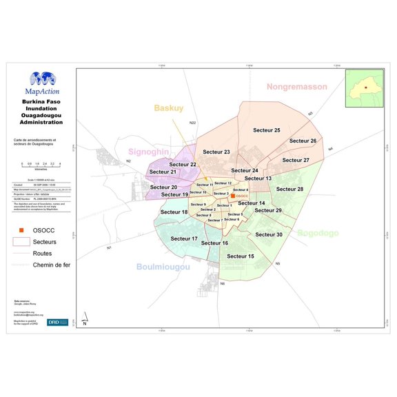 Wall Art Impressions 33"x24" Laminated Poster :: Resource Map - Burkina Faso Flooding - Ouagadougou Administration - Datasets - Map Action