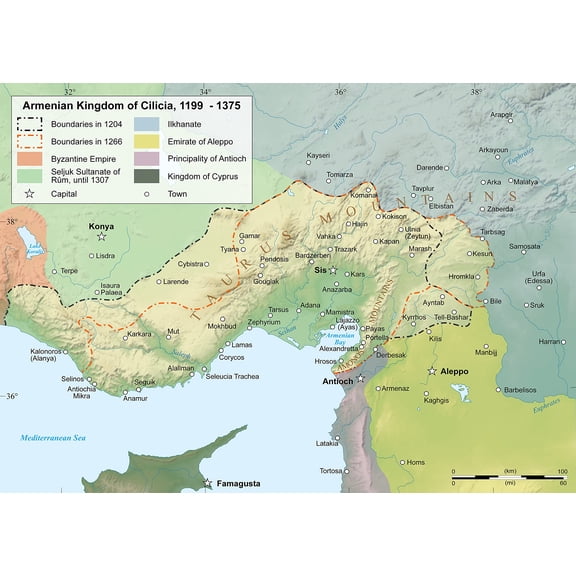 Wall Art Impressions 33x24in Laminated Map of the Armenian Kingdom of Cilicia during thexIII century