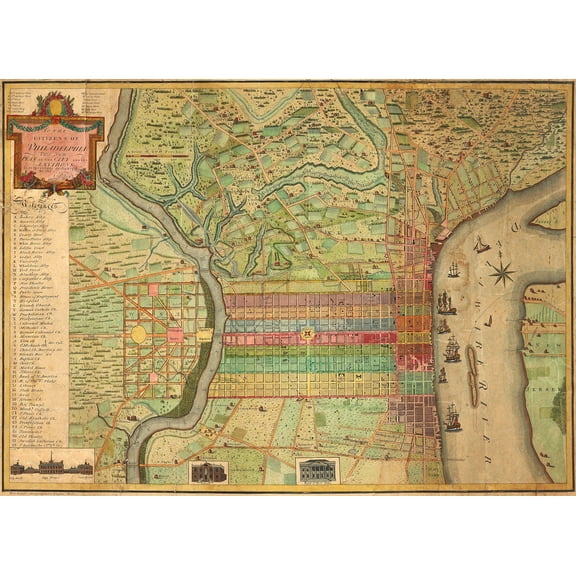 Wall Art Impressions 33x24in Philadelphia Street Map, 1802 Laminated