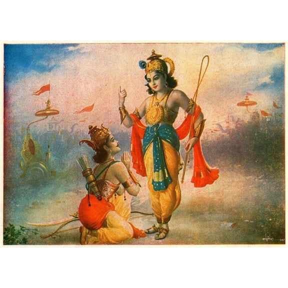 Wall Art Impressions 33x24in Photo Paper Krishna tells Gita to Arjuna. Mahabharata Tej Kumar Book Depot Mahavir Prasad Mishra