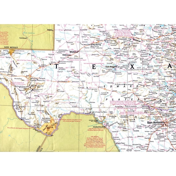 Wall Art Impressions 33x24in Photographic Quality Poster Road Map - Interstate 10 west TExas photos Pecos Crockett counties
