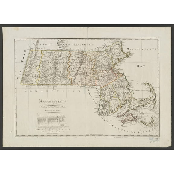 Wall Art Impressions 33x24in Poster Map of Massachusetts ca. 1797 by D.F. Sotzmann produced for Chris