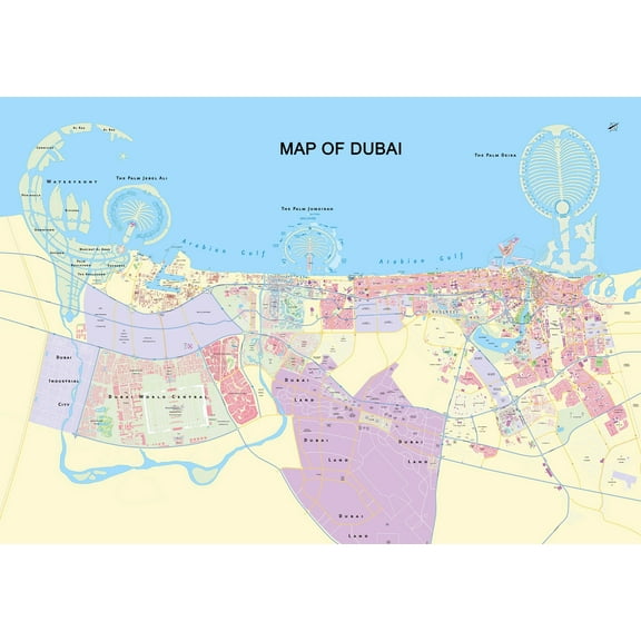Wall Art Impressions 34x24in Poster Large Detailed Map of Dubai
