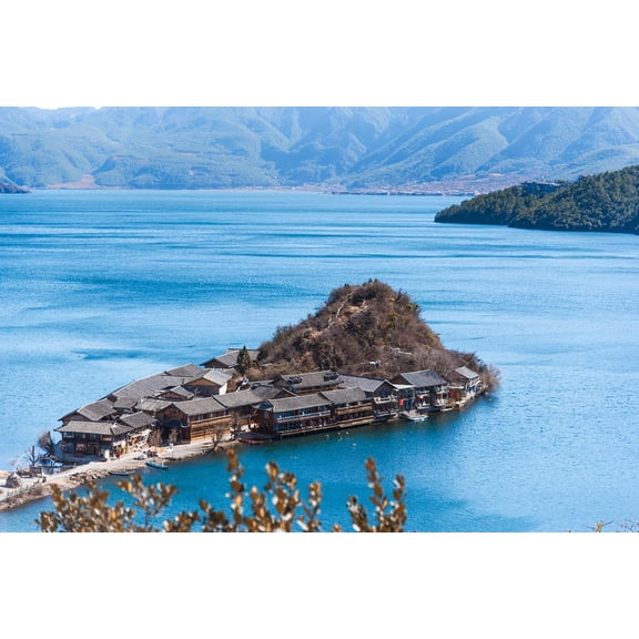 Wall Art Impressions 35x24in Photo Paper Lugu Lake China Yunnan Mountain Natural Ancient