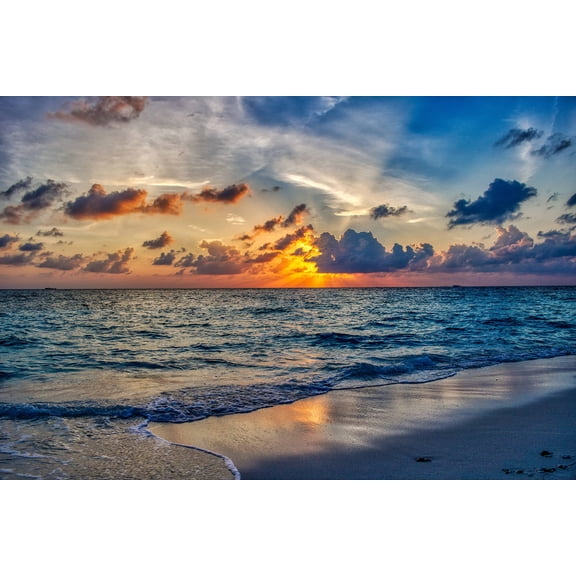 Wall Art Impressions 35x24in Photographic Print Poster Beach Ocean Sunset Landscape Summer Wave Cloud