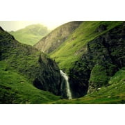 Wall Art Impressions 35x24in Photographic Print Poster Mountains Alpine Waterfall Green Light Sun