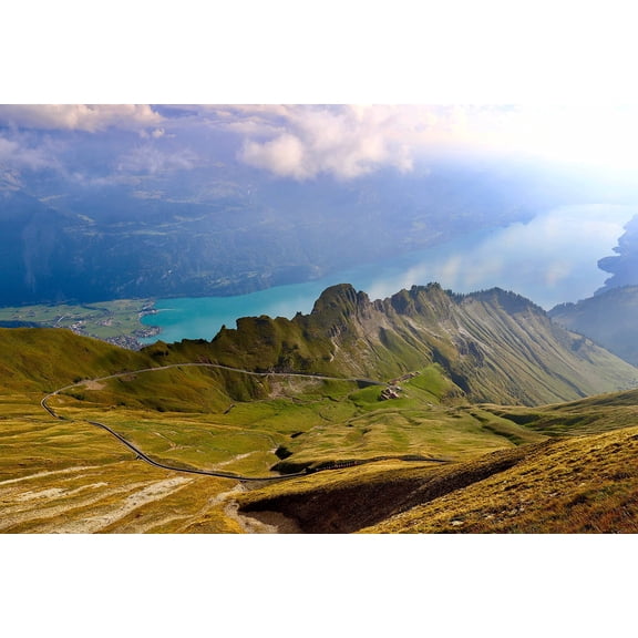 Wall Art Impressions 35x24in Photographic Print Poster Mountains Lake Clouds Mountain lake Valley Peak