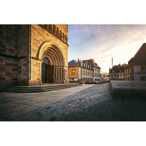 Wall Art Impressions 36x24in Photographic Print Poster Building Church Houses Facade Urban Road Street