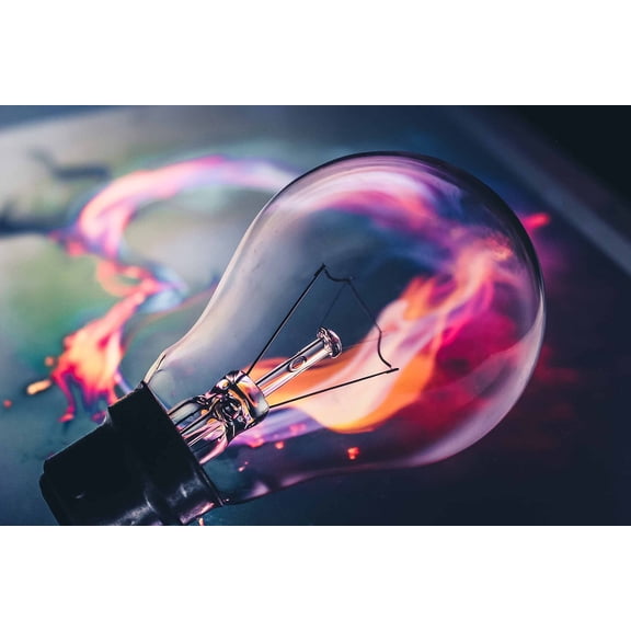 Wall Art Impressions 36x24in Photographic Print Poster Bulb Idea Fire Flame Neon Creative Design