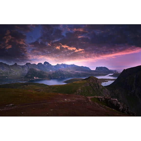 Wall Art Impressions 36x24in Photographic Print Poster Mountains Sunset Clouds Estuary Dusk Twilight