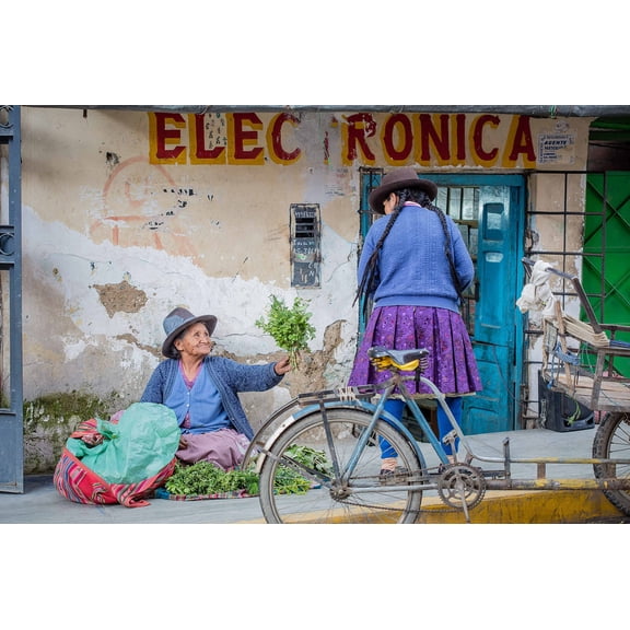 Wall Art Impressions 36x24in Photographic Print Poster Peru Woman Old Market Street Travel People