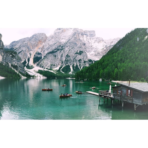 Wall Art Impressions 38x24in Photo Paper Boat Mountain Lake Nature Pragser Wildsee